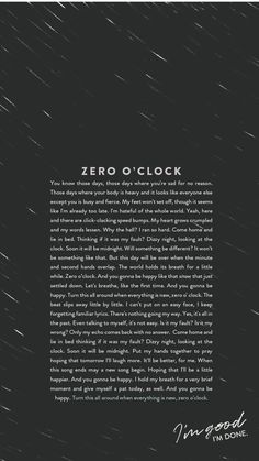 a black and white photo with the words zero o'clock