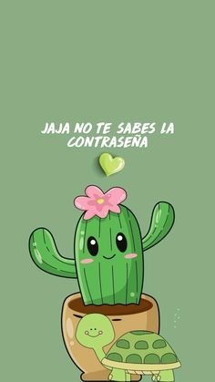 a green cactus with a pink flower on it's head and the words, jala no te sares la contasena