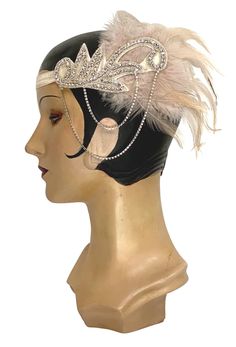 Vintage Ostrich Modern Flapper Dress, Ostrich Art, 1920s Looks, Gatsby Headband, Glitter Headbands, Champagne Pink, Vintage Style Wedding, Beaded Gown, Deco Vintage