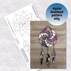 an image of a dream catcher made out of stained glass with the words digital printable pattern only