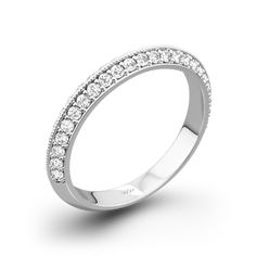 a white gold wedding ring with rows of diamonds