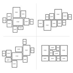 four different layouts for the same page in an image, each with three different sections