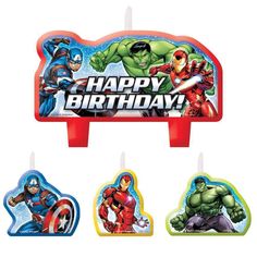 birthday candles with the avengers characters on them