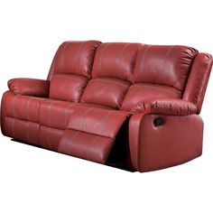 a red leather reclining sofa on a white background