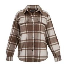 The Ridgecut Women's Flannel Plaid Shirt Jacket is the perfect layering piece to add to your fall and winter wardrobe. This staple shirt jacket features two fleece-lined pockets to keep your hands warm and heavy duty snap closure buttons. The shirt is made from a polyester/acrylic blend for comfort and durability. 13 oz, 80% Recycled Polyester, 10% Acrylic, 10% Other Lined in Nylon Side pockets lined with fleece to keep your hands warm Heavy duty metal snap front closure Hidden snap chest pocket Fall Shacket For Cold Weather With Button Closure, Fall Shacket With Button Closure For Cold Weather, Winter Plaid Shacket With Snap Buttons, Cold Weather Collared Shacket With Button Closure, Plaid Shacket With Snap Buttons For Winter, Collared Shacket For Cold Weather With Button Closure, Winter Flannel Outerwear With Snap Buttons, Fall Outdoor Shacket With Buttons, Classic Winter Flannel Outerwear