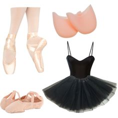 a ballet outfit and shoes are on display