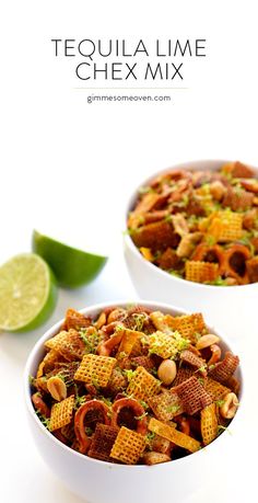 This Tequila Lime Chex Mix recipe is easy to makeit’s kicked up a notch with tequila and fresh lime juiceand it’s MUY delicioso. Chex Recipes, Party Mix Recipe, Trail Mix Recipes, Puppy Chow Recipes, Chex Mix Recipes, Gimme Some Oven, Juicer Recipes, Party Mix, Chili Lime