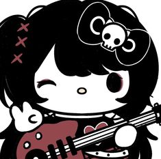 a cartoon girl with a guitar and skull on her head is playing the music instrument