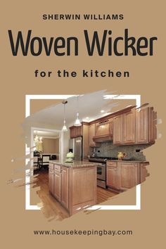 Woven Wicker SW 9104 for the Kitchen by Sherwin-Williams White Countertops, Stainless Steel Appliances, Blue Hues