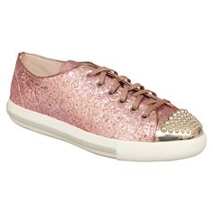 New In Box - Miu Miu Glitter Lux Calzature Donna Sneakers In Size 40 * Glitter Upper * Metallic Leather Trim * Round Metallic Silver Toe Cap With Studs * Lace Up Style * Logo Detail On Tongue And Insole * Leather Lining * Padded Insole * Rubber Sole * Includes Miu Miu Box Note: Style Number Written On Bottom Of Shoe In Red Pen. Condition: Brand New In Box Color: Rosa (Pink) Size: Women's Us 10 / 40 Eur Approximate Outside Sole Measurement: 10.25" Pink Embellished Sneakers For Party, Glamorous Embellished Lace-up Sneakers, Embellished Low-top Party Sneakers, Embellished Low-top Sneakers For Party, Party Low-top Sneakers, Party Sneakers With Sequins And Round Toe, Pink Glitter Sneakers For Party, Pink Glitter Party Sneakers, Silver Embellished Party Sneakers