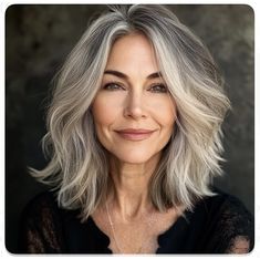 Lobs For Women Over 50, Makeup For 60 Year Old Women, Hair Styles For 60 Year Old Women, Medium Length Grey Hair, Hairstyles For 60 Year Old Women, Shaggy Long Bob, Middle Age Hair, Hair Over 60 Aging Gracefully, Hairstyle For Women Over 50