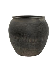 a black vase is shown on a white background