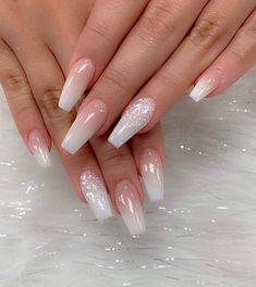 Wedding Nails Acrylic Coffin, Coffin Acrylic Nails Wedding, Acrylic Nail Designs For Brides, French Tip Fade Acrylic Nails, Pretty Ombre Nails Acrylic, Wedding Ombré Nails, Classy Bridal Nails Coffin, Wedding Coffin Acrylic Nails, Wedding Style Nails