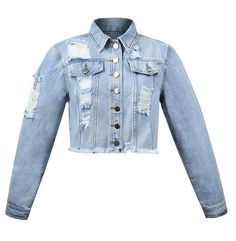 Looking for a stylish yet versatile piece for your wardrobe? This cropped denim jacket (also known as a cropped jean jacket) is designed with a button front and long sleeves, making it the perfect layering option for any season. Crafted from durable, high-quality denim, this jacket offers both style and longevity. Whether you're going for a casual look or something a bit more polished, this non-stretch denim jacket effortlessly elevates any outfit. Pair it with your favorite dress or jeans for a Short Denim Jacket, Jeans Coat, Ladies Short Jackets, Denim Essentials, Jeans Collection, Ripped Shorts, Layered Fashion, Short Denim, Female Clothing