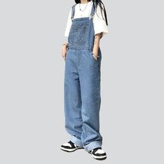 Introducing the 2023 Autumn Collection's street-style staple â€?our Women's Wide-Leg Overalls! Crafted with stretchy material and featuring a medium wash. distinctive buttons & suspenders closure. and an effortlessly cool wide-leg fit. these... Casual Bib Front Overalls For Streetwear, Casual Wide-leg Jumpsuits And Rompers With Button Closure, Casual Wide Leg Jumpsuits And Rompers With Button Closure, Trendy Fall Overalls With Suspenders, Casual Wide Leg Denim Jumpsuit With Button Closure, Casual Wide-leg Bottoms With Adjustable Straps, Casual Wide Leg Bottoms With Adjustable Straps, Fall Overalls With Button Closure And Relaxed Fit, Spring Wide Leg Overalls With Suspenders