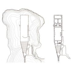 an architectural drawing shows the floor plan and elevation details for a house on top of a mountain