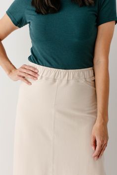 With the look of real denim but the feel of a quality knit, comfort is the key element in our exclusively designed Caroline skirt. The quick, pull-on style makes this skirt an effortless option for wherever your day might take you - running errands, making dinner, playing with the kids, or a quick trip to the coffee shop to grab your favorite latte. Soft, comfortable knit denim fabric Light Khaki 65% Cotton 30% Polyester 5% Spandex All Other Colors 70% Rayon 25% Polyester 5% Spandex Hand Wash Co Spring Pencil Skirt With Pockets And Stretch, Spring Stretch Pencil Skirt With Pockets, Casual Stretch Pencil Skirt, Stretch Pencil Skirt With Pockets For Spring, Casual Everyday Skirt With Elastic Waistband, Casual Stretch Skirt For Everyday, Casual Skirt With Elastic Waistband For Everyday, Casual Relaxed Fit Pencil Skirt, Casual Denim Pencil Skirt