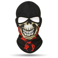 Introducing the Skull Balaclava Full Face Mask! This unique mask is perfect for anyone who loves skiing, snowboarding or riding a motorcycle. The mask covers your entire face and head, providing maximum protection from the cold, wind, and sun. The lycra material is stretchy and comfortable, and the free size ensures a perfect fit for everyone. The bold print makes this balaclava stand out from the rest, and the helmet-compatible design means you can wear it under your helmet for even more protec Black Windproof Balaclava For Protection, Black Windproof Full Face Balaclava, Black Full Face Balaclava For Winter Sports, Black Protective Full-face Balaclava, Black Full Face Protective Balaclava, Black Full Face Balaclava For Protection, Warm Black Balaclava For Sports, Halloween Full Face Protection Mask, Full Face Halloween Protection Mask