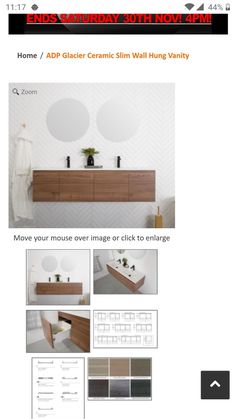 an advertisement for a bathroom with pictures and text on the front page, below it