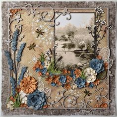 an altered photo with flowers and butterflies on the border, in front of a frame