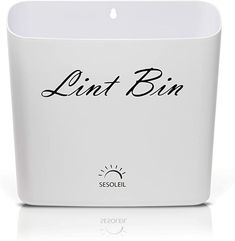 a white box with the words lint bin written in black on it's side