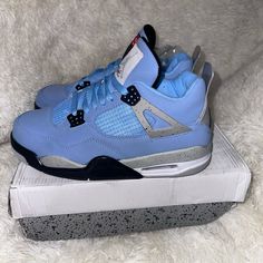 Size 10 In Men’s Comes With Box But It Is Damaged Shoe Is In Brand New Condition Blue Leather Air Jordan 4 For Sports, Blue Leather Air Jordan 4 Sports Shoes, Blue Leather Air Jordan 4 With Round Toe, Blue High-top Air Jordan 4 With Boost Midsole, Blue Leather Air Jordan 4 With Branded Insole, Blue Leather Air Jordan 4, Blue Leather Low-top Air Jordan 4, Blue Leather Air Jordan 4 With Cushioned Footbed, Casual Blue Air Jordan 4 With Air Max Cushioning