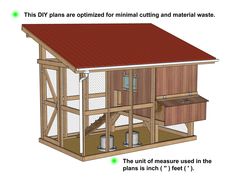 a chicken coop is shown with measurements for the roof and sides, as well as details on how to build it