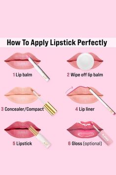 Apply Lipstick, Mekap Mata, Lipstick Hacks, Makeup Order, Lipstick Tutorial, Simple Makeup Tips, Bold Lip, Makeup Artist Tips