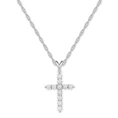 in stock Diamond White Cross Pendant Necklace With Prong Setting, Classic Cross Pendant Necklace With Brilliant Cut, Classic Diamond White Cross Necklace, Classic Brilliant Cut Cross Pendant Necklace, Classic Cross Necklace With Diamond Accents, Classic Diamond Cut Cross Necklace, Classic Cubic Zirconia Cross Necklace In Diamond White, Classic Diamond White Cross Necklace With Cubic Zirconia, Classic Diamond White Cubic Zirconia Cross Necklace