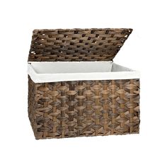 an empty wicker storage box with lid