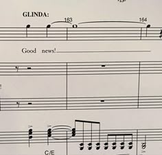 sheet music with the words glindda and good news