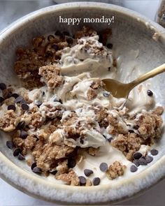 a bowl filled with ice cream and chocolate chips