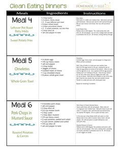 the clean eating dinner menu is shown in black and white