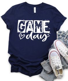 ~~Game Day~~ Screen printed design on a regular unisex fit short sleeve tee. A slightly oversized sweatshirt option is also available. (2nd size chart) Choose your shirt color from the menu. The design is white. **The example picture is navy.** Game Day Shirts Diy, Game Day Shirt Ideas, Cute Tshirt Sayings, Sports Shirts Ideas, Tshirt Sayings, Basketball Tshirt Designs, Coaches Wife, Game Day Sweatshirt, Booster Club