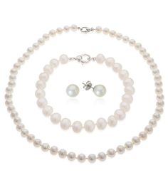 Choose this classic Sterling Silver and Freshwater Pearl Set as the perfect pearl set for any occasion. The pearl strand of near round soft cream 7mm pearls is 18 inches in length with a Sterling Silver clasp. The bracelet is a 7 inch strand of near round soft cream fresh water pearls with sterling clasp. The studs are the perfect easy wear stud, soft cream 7mm round studs on sterling silver posts. This set is a beautiful pearl set at an accessible price point and can be worn on many occasions – Formal White Pearl Bracelet With Pendant, Classic Pearl Bracelet With Pearl Pendant For Weddings, Formal Pearl White Bracelet With Pearl Pendant, Classic Wedding Pearl Bracelet With Pendant, Formal Round Pearl White Pearl Bracelet, Formal Pearl White Pearl Bracelet, Classic Pearl White Round Bead Jewelry, Classic Round Pearl Charm Jewelry, Classic Pearl Charm Jewelry