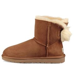 (WMNS) UGG Fluff Bow Mini Fleece Lined Brown 1094967-CHE (SNKR/Women's/Butterfly) Brown Ankle Boots, Stylish Sneakers, Womens Uggs, Ugg Boots, Snow Boots, Perfect Pair, Ankle Boots, Boots, Sneakers