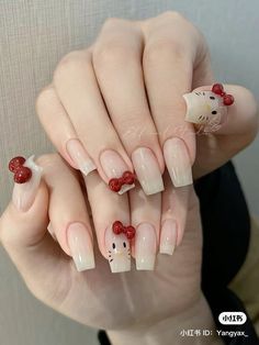 Uñas Hello Kitty, Xiaohongshu Nails, Nails Hello Kitty, Hello Kitty Nail, Uñas Aesthetic, Kpop Nails, Kitty Nail, Kitty Nails, Asian Nails