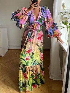 Vacation Maxi Dress, Floral Dresses Long, Straight Dress, Loose Outfit, Vestido Casual, Daily Dress, Bohemian Dress, Printed Maxi Dress, Long Maxi Dress