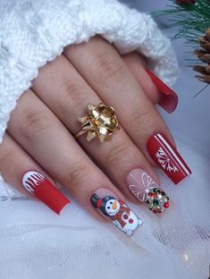 Holiday Nails Diy, Nail Noel, Fake Acrylic Nails, Christmas Nail Colors, Cheap Nail, Christmas Gel Nails, Winter Nail Art, 2023 Christmas