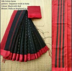 Maneeti Silk cotton sequin saree.. Whatsapp 9539820656 #maneeti #sequin #silkcotton #blackandred Black Sarees, Kochi India, Saree Ideas, Sequin Saree, Mysore Silk Saree, Kurta Patterns, Lace Saree