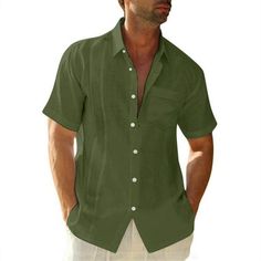 Mens Holiday Seaside Leisure Loose Button Stand Collar Solid Shirt Short Sleeve Top Features: MaterialIt is made of high-quality materials, enough for your daily wearing. FeaturesButton design makes you more attractive. OccasionsMen's shirt is an excellent choice for dating. SizePlease refer to the size on the picture before placing an buying. CombineMen's shirt is easy to , and can be well collocated with leggings and jeans. Product Description: Mens Holiday Seaside Leisure Loose Button Stand C Cuban Shirts, Guayabera Shirt, Wedding Shirts, Beach Tops, Men's Wardrobe, Beach Shirts, Shirt Button, Henley Shirts, Comfortable Outfits