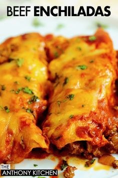 A close up of two Beef Enchiladas on a white plate with chopped cilantro sprinkled on top. Tex Mex Beef Enchiladas, Tex Mex Enchiladas, Texmex Recipes, Enchiladas Beef, Enchiladas Recipes, Enchiladas Chicken, Mexican Dinners, Meaty Meals, Mexican Enchiladas