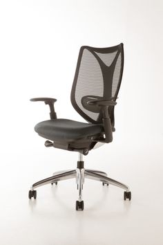 an office chair with black leather upholstered seat