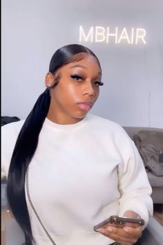 Frontal Ponytail Hairstyles Low, Middle Part Ponytail Weave, Low Ponytail Hairstyles For Black Women, Frontal Ponytail Hairstyles, Middle Part Ponytail, Straight Ponytail Hairstyles, Black Bridesmaids Hairstyles, Frontal Ponytail, Curly Braided Hairstyles