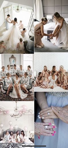 the bride and grooms are getting ready for their wedding day in this collage