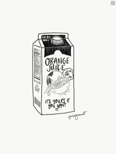 an orange juice carton is shown in black and white