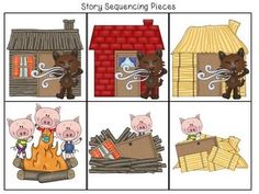 the story sequence is shown with piggies and pigs