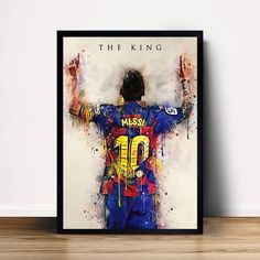 a painting of a soccer player with his hands up and the number 10 on it