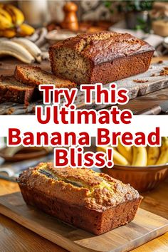 Two deliciously golden banana bread loaves on wooden boards, surrounded by fresh bananas and rustic kitchen decor. Bbq Chicken Sandwich Recipes, Banana Bread Easy, Perfect Banana Bread, Best Banana Bread Recipe, Banana Bread Cake, Beginner Recipes, Deviled Eggs Easy