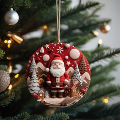 a christmas ornament hanging from a tree